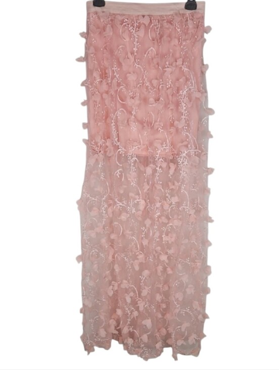 True Violet Dresses & Skirts - Coquette 3D Floral Applique Skirt Mesh Overlay Pink Fairy Garden Party Romantic